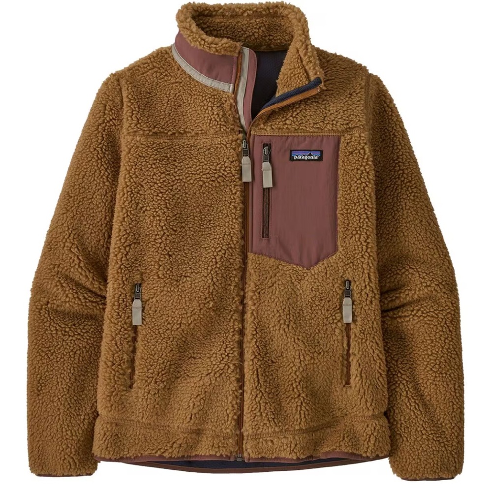 Patagonia Brown Teddy Fleece Jacket with Rust Pocket